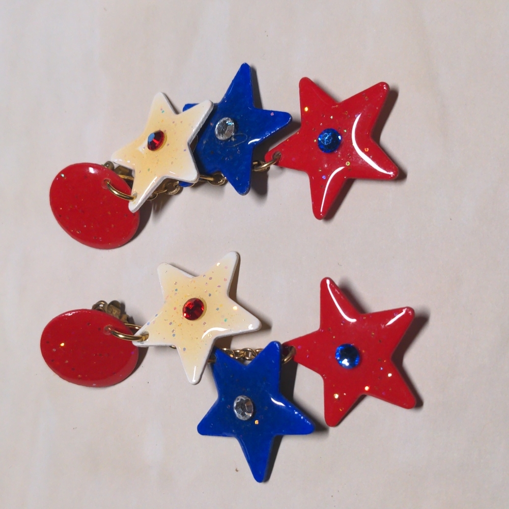 Vintage Patriotic Star Clip on earrings